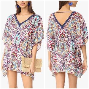 Nanette Lepore Festival Folkloric Caftan Cover Up Small Swim floral blue pink